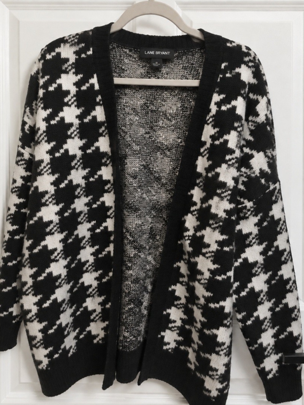 Lane Bryant Black White Houndstooth Open Front Cardigan 18/20 Plus Size